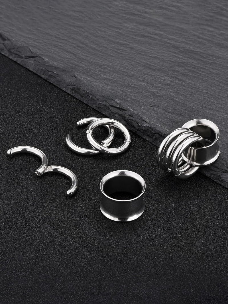 PiercingJ 1 Pair Ear Guages with Rings Ear Weight Plugs Tunnels Hypoallergenic Ear Expander Stretchers 316 Stainless Steel Hoop Earrings Piercing Body Jewelry 0G 00G 1/2" 9/16" - Image 5